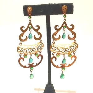 Elegant Gold and Green Chandelier Earrings